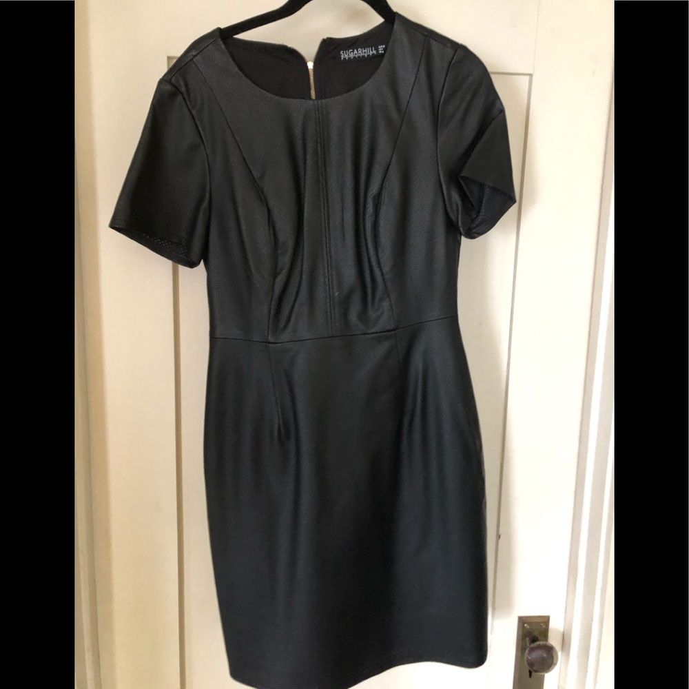 Black Faux Leather Short Sleeved Dress